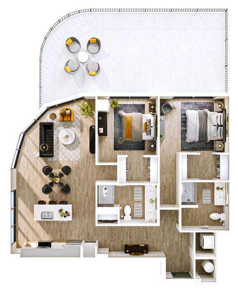 Floor plan for 2 beds, 2 baths, 1219 sqft